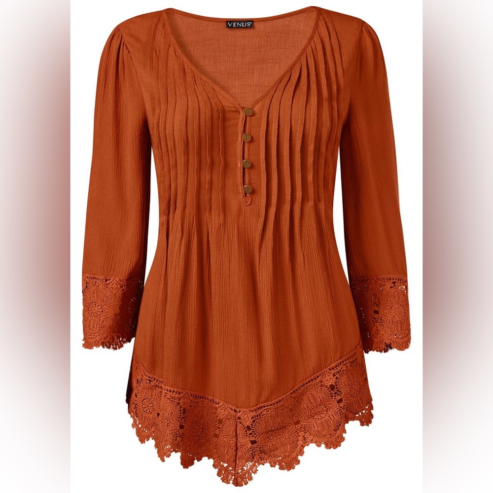 Lace Detail Button-Up Top
